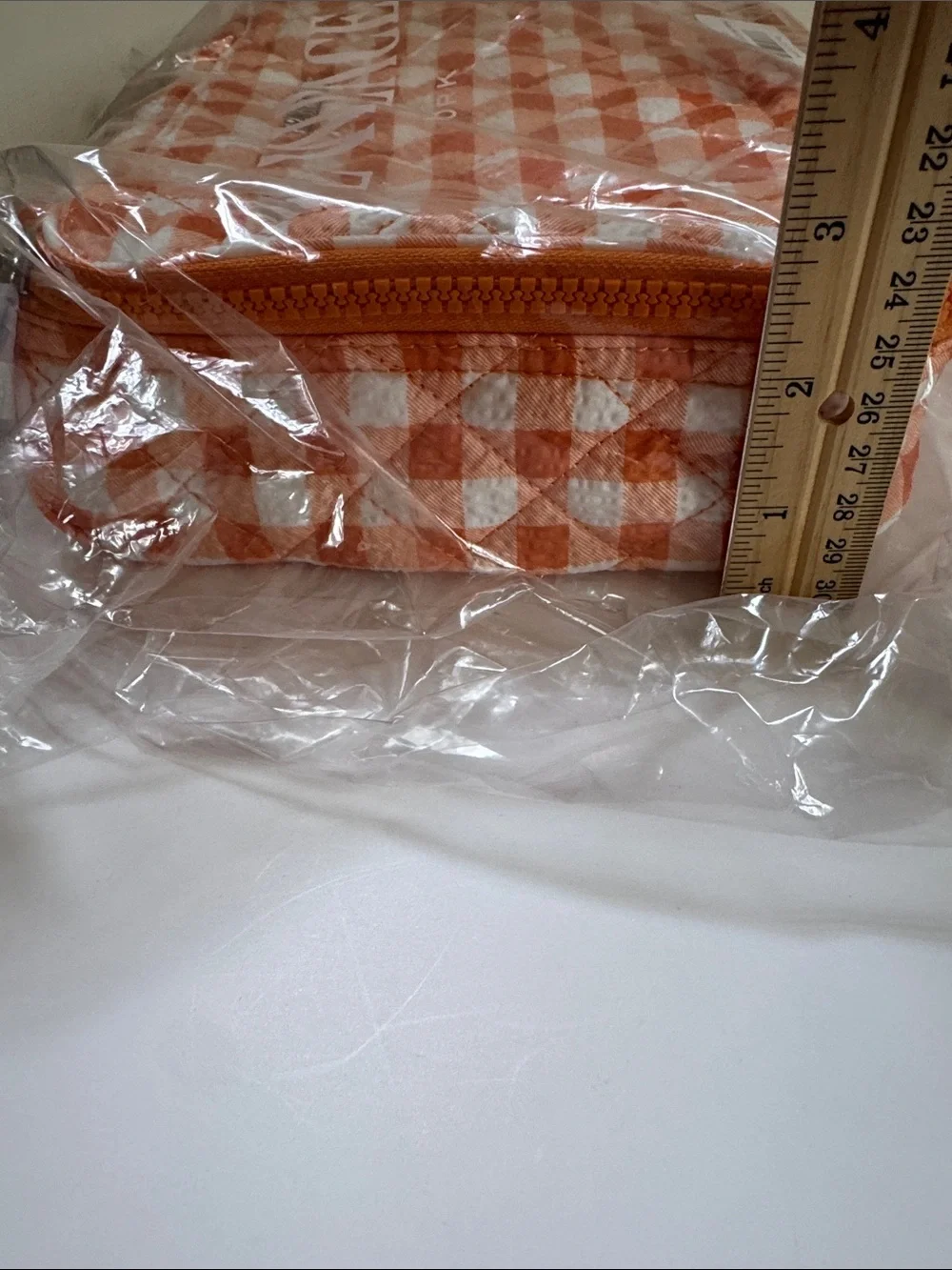 MZ Wallace Sunset Orange Gingham Zip Round Organizer